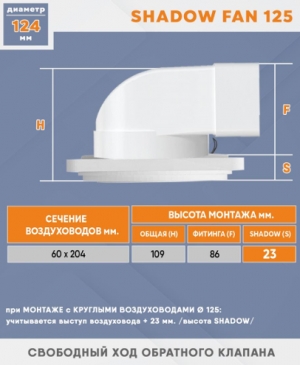 Теневой вентилятор - диффузор Technova SHADOW 125 с обратным клапаном, под натяжной потолок