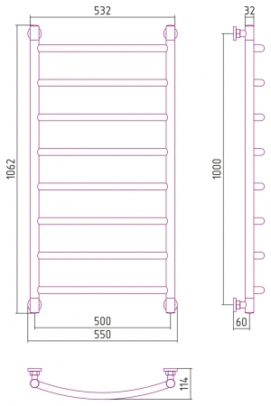 Водяной полотенцесушитель Сунержа Галант+ 1000x500